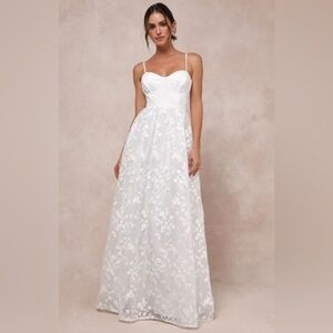 Lulus Ethereal Perfection‎ White Organza Embroidered Bustier Maxi Dress Bridal